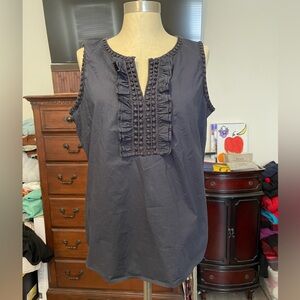 Talbots Ruffle Front Pom Pom Trim Sleeveless Top